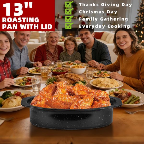 DIMESHY Roasting Pan Alloy Steel Porcelain Dishwasher Safe-6