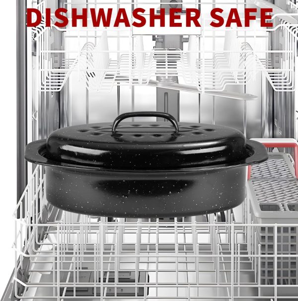 DIMESHY Roasting Pan Alloy Steel Porcelain Dishwasher Safe-5