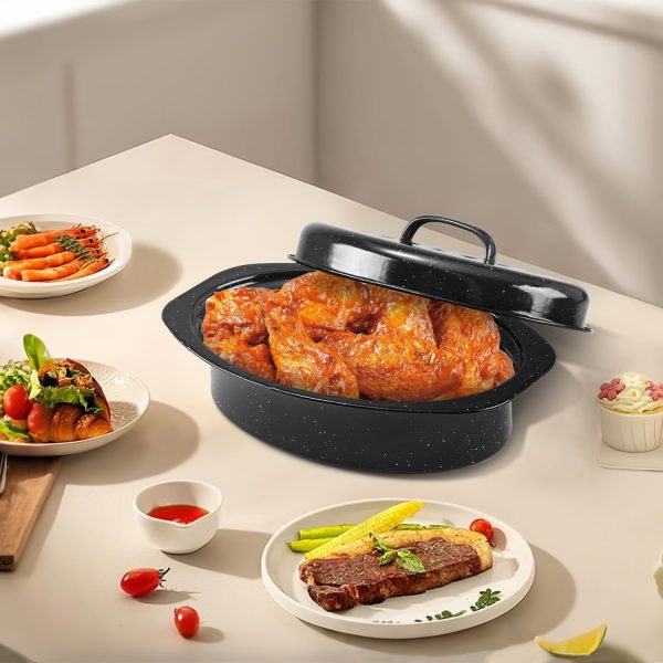 DIMESHY Roasting Pan Alloy Steel Porcelain Dishwasher Safe-1