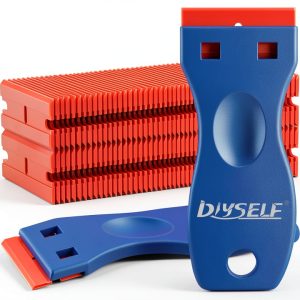 DIYSELF Plastic Razor Blade Scraper 2 Pack with 100 Blades Blue-0