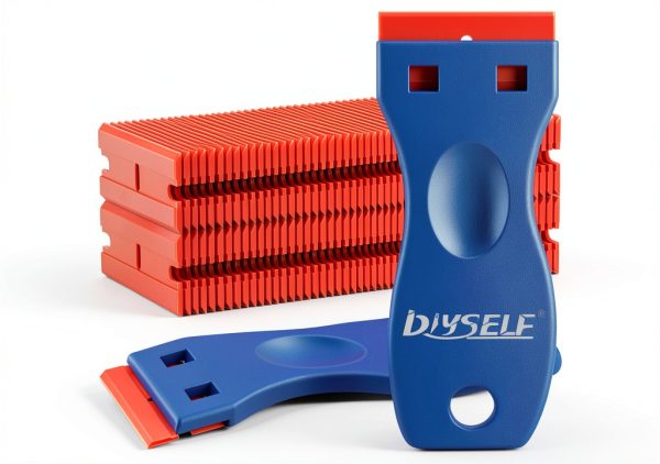 DIYSELF Plastic Razor Blade Scraper 2 Pack with 100 Blades Blue-0