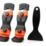 4 Pack Razor Blade Scraper, Cleaning Scraper, Includes 30 Plastic Blades and 30 Metal Blades, Multi-Purpose Glass Scraper for Glass, Stovetop, Decals, Stickers (Orange and Black)-0