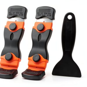 4 Pack Razor Blade Scraper, Cleaning Scraper, Includes 30 Plastic Blades and 30 Metal Blades, Multi-Purpose Glass Scraper for Glass, Stovetop, Decals, Stickers (Orange and Black)-0