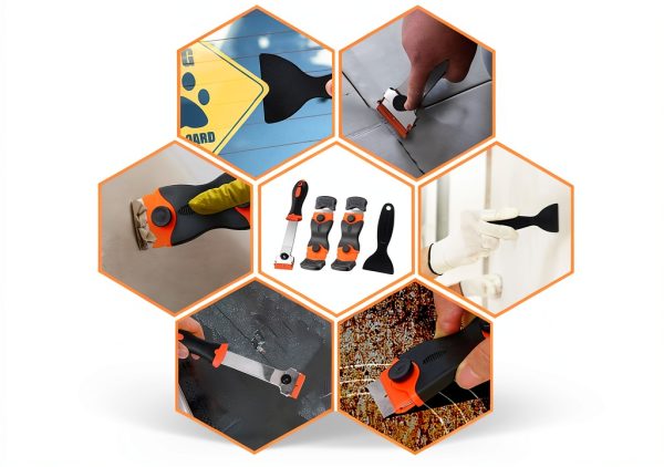 4 Pack Razor Blade Scraper, Cleaning Scraper, Includes 30 Plastic Blades and 30 Metal Blades, Multi-Purpose Glass Scraper for Glass, Stovetop, Decals, Stickers (Orange and Black)-6