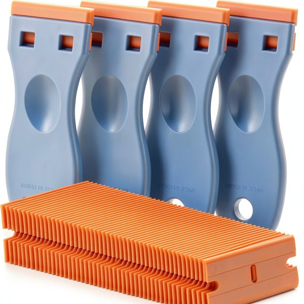 4 Pcs Plastic Razor Blade Scraper with 100 Blades for Decals Labels-0