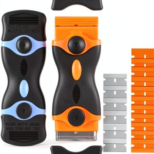 2PACK Razor Blade Scraper, 2-in-1 Scraper Tool with 12Pcs Plastic Blades and 7Pcs Metal Blades, Multi-Purpose Cleaning Razor Scraper for Decals, Stickers, Labels, Caulk, Adhesive, Paint Removal-0