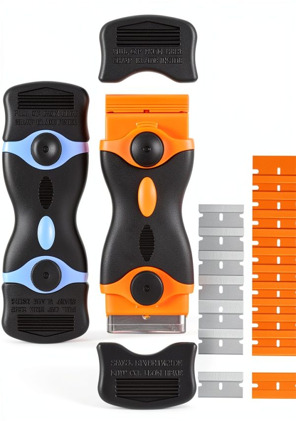 2PACK Razor Blade Scraper, 2-in-1 Scraper Tool with 12Pcs Plastic Blades and 7Pcs Metal Blades, Multi-Purpose Cleaning Razor Scraper for Decals, Stickers, Labels, Caulk, Adhesive, Paint Removal-0