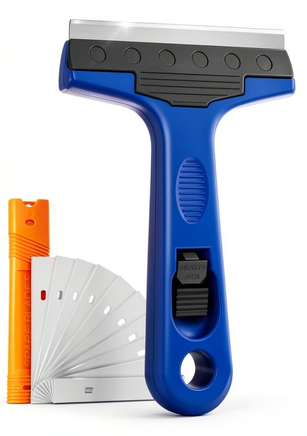 Razor Blade Scraper 4" with 10 Replacement Blades for Glass, Tile,-0